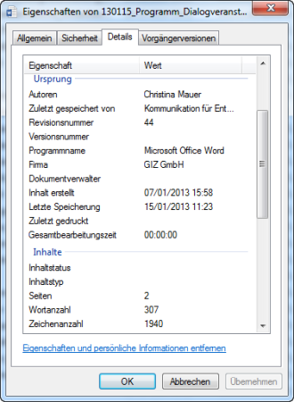 Word document properties viewed in Windows Explorer