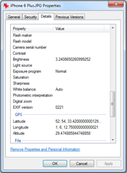 iPhone photo properties - second page