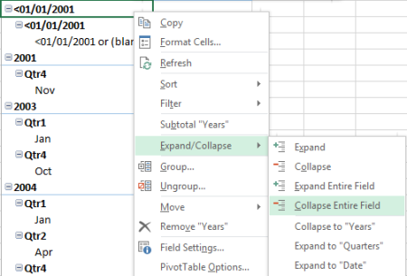 Selecting "Collapse Entire Field"